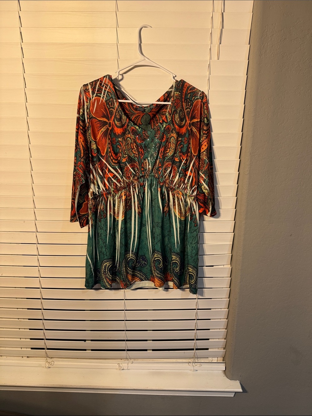 Women's Green and Orange Floral Babydoll Tunic Shirt